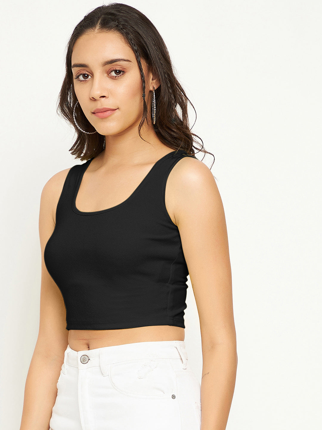 Cotton Stretchable Basic Round Neck Crop Top