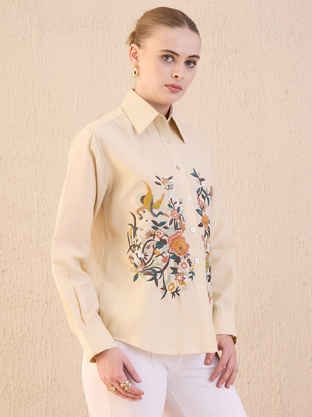 Floral Embroidered Cotton Shirt