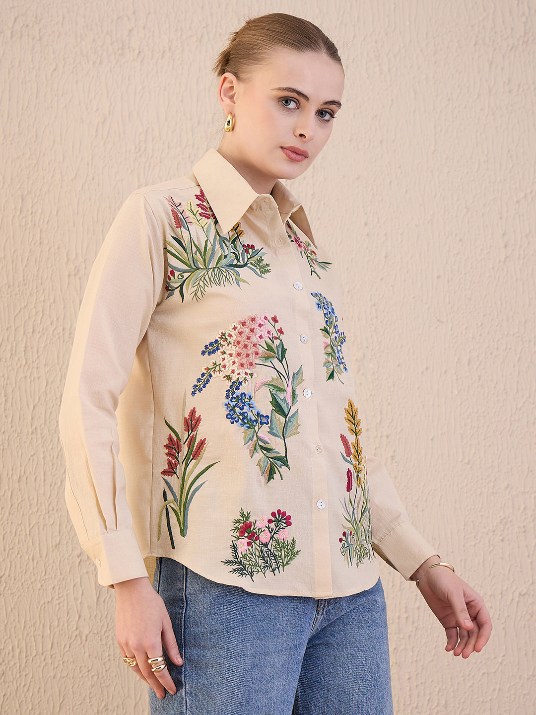 Floral Embroidered Cotton Shirt