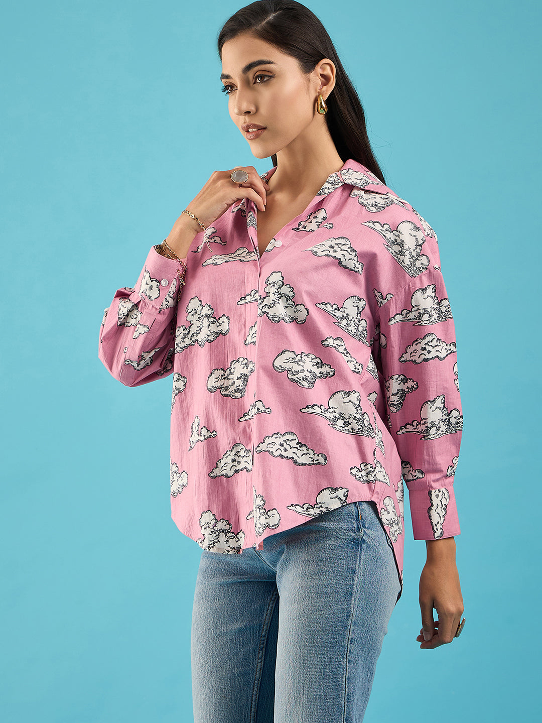 Printed Asymmetrical Cotton Shirt