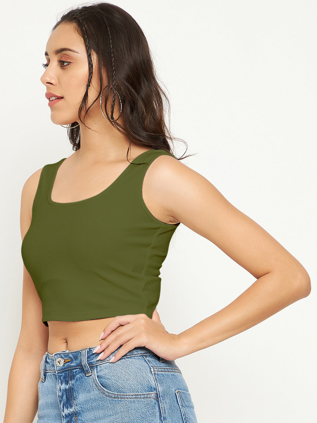 Cotton Stretchable Basic Round Neck Crop Top