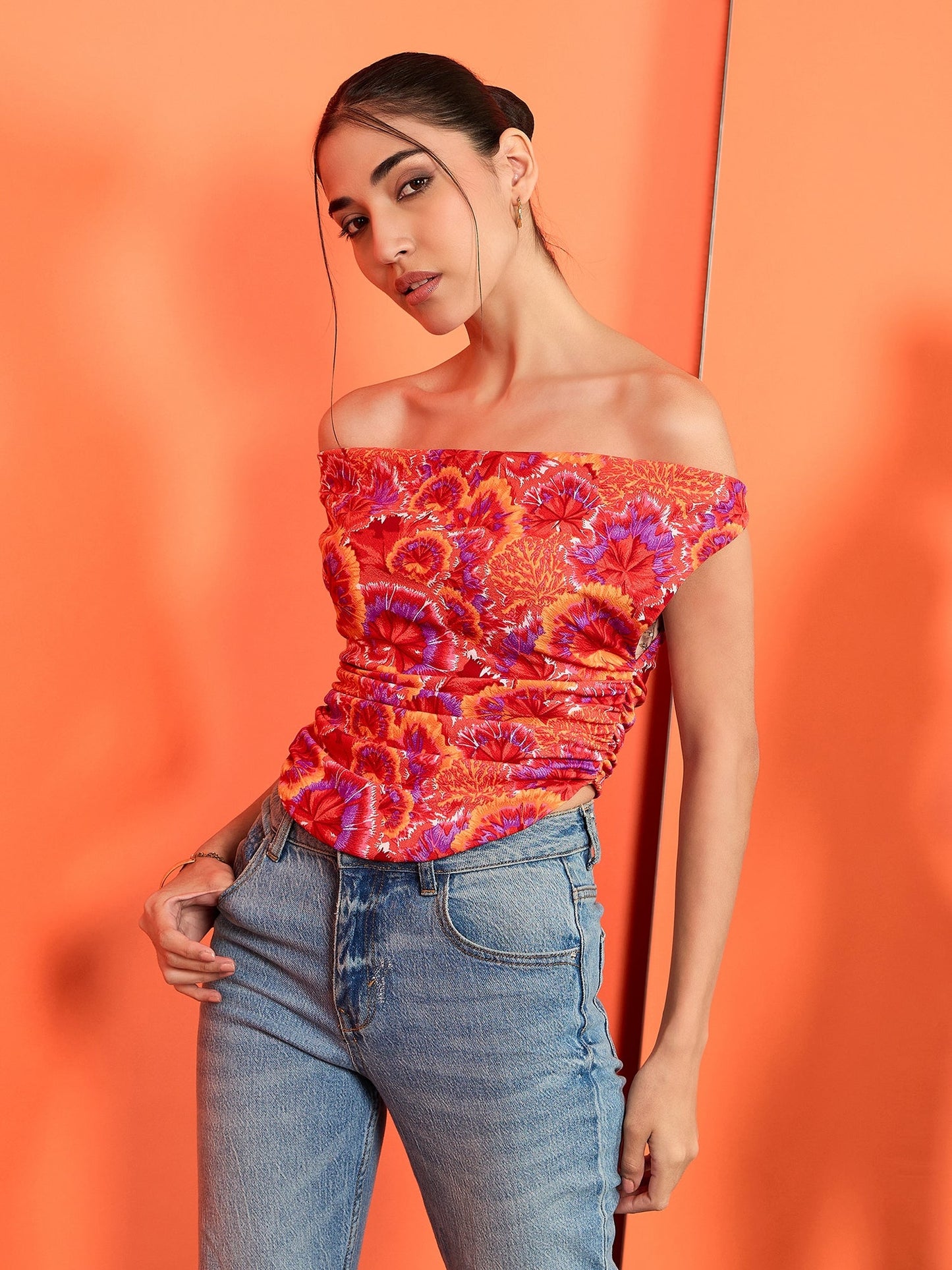 Printed Cotton Stretchable Draped Crop Top