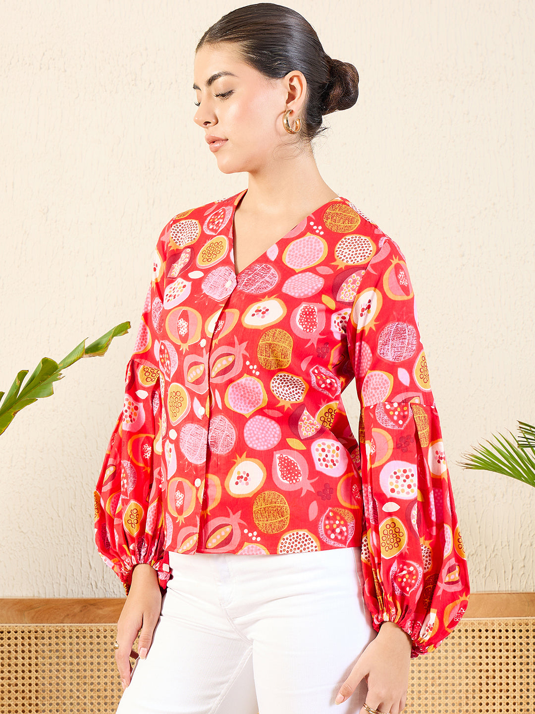 Printed Cotton Shirt with Balloon Sleeves