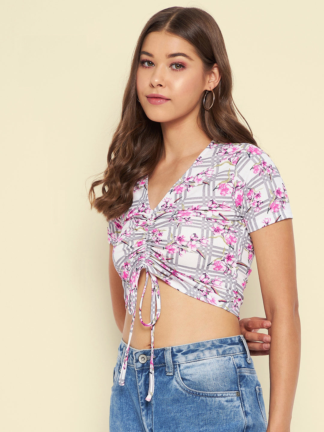 Cotton Stretchable Front Drawstring Crop Top