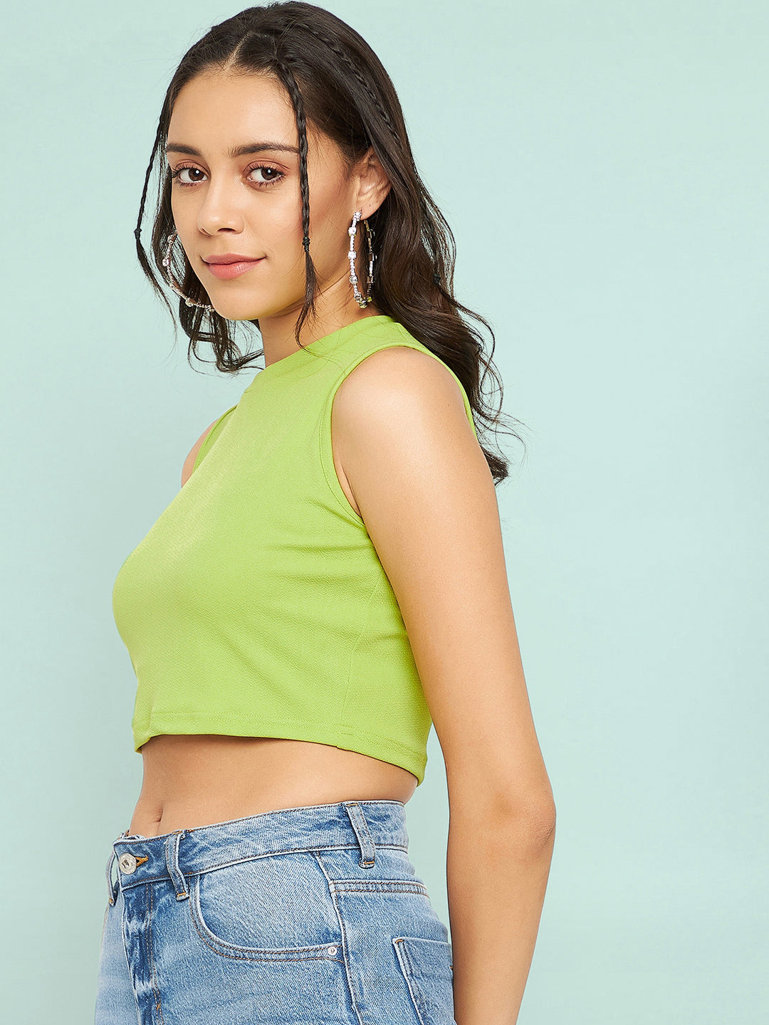 Cotton Stretchable High Neck Crop Top