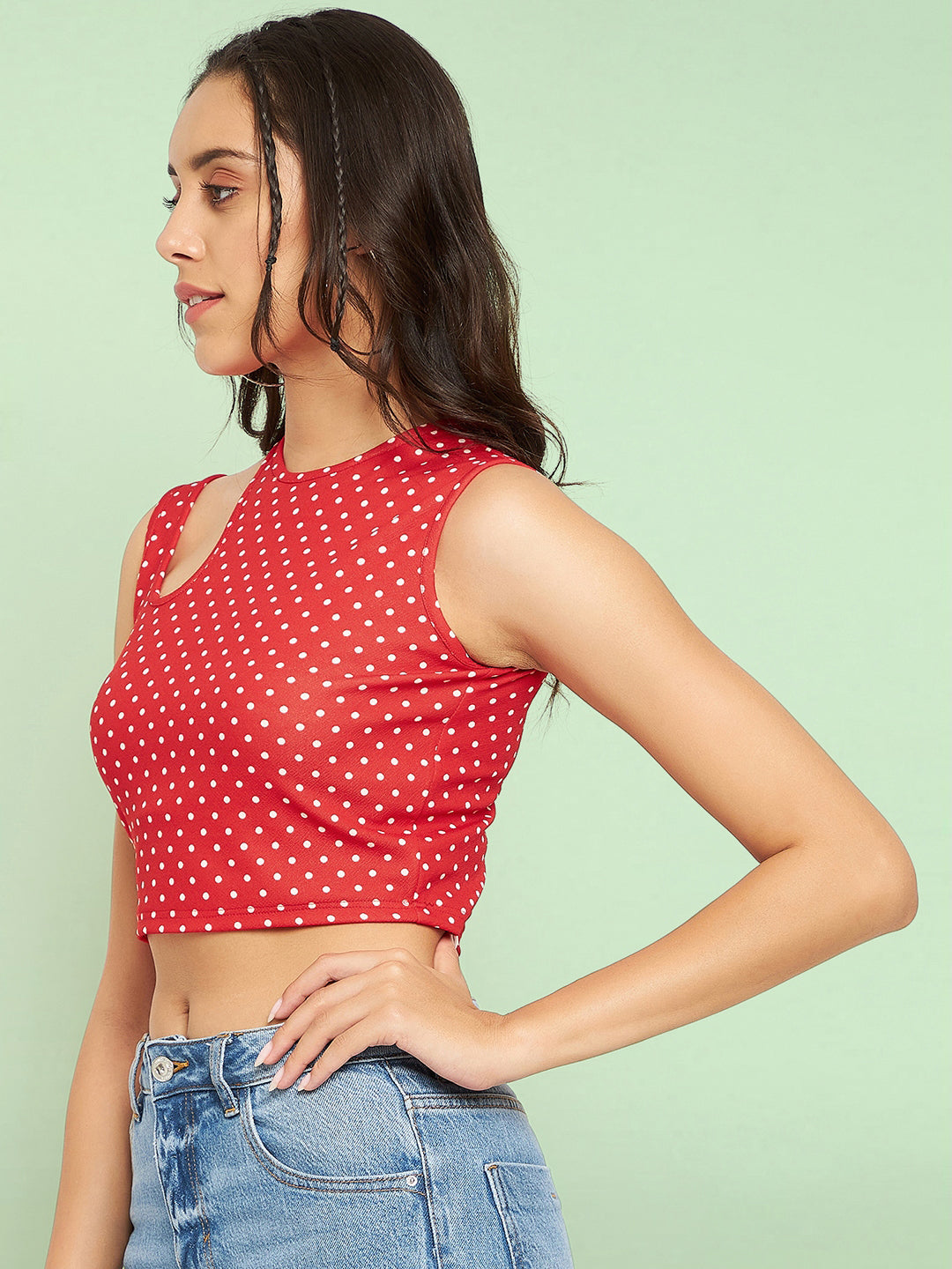 Printed Cotton Stretchable Shoulder Cutout Crop Top