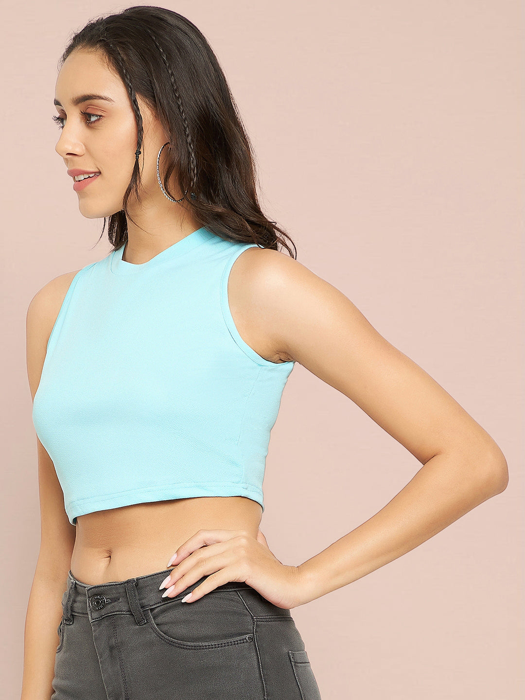 Cotton Stretchable High Neck Crop Top