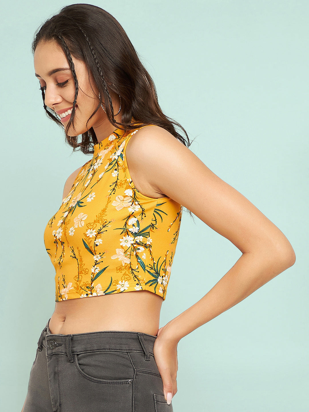 Cotton Stretchable High Neck Crop Top