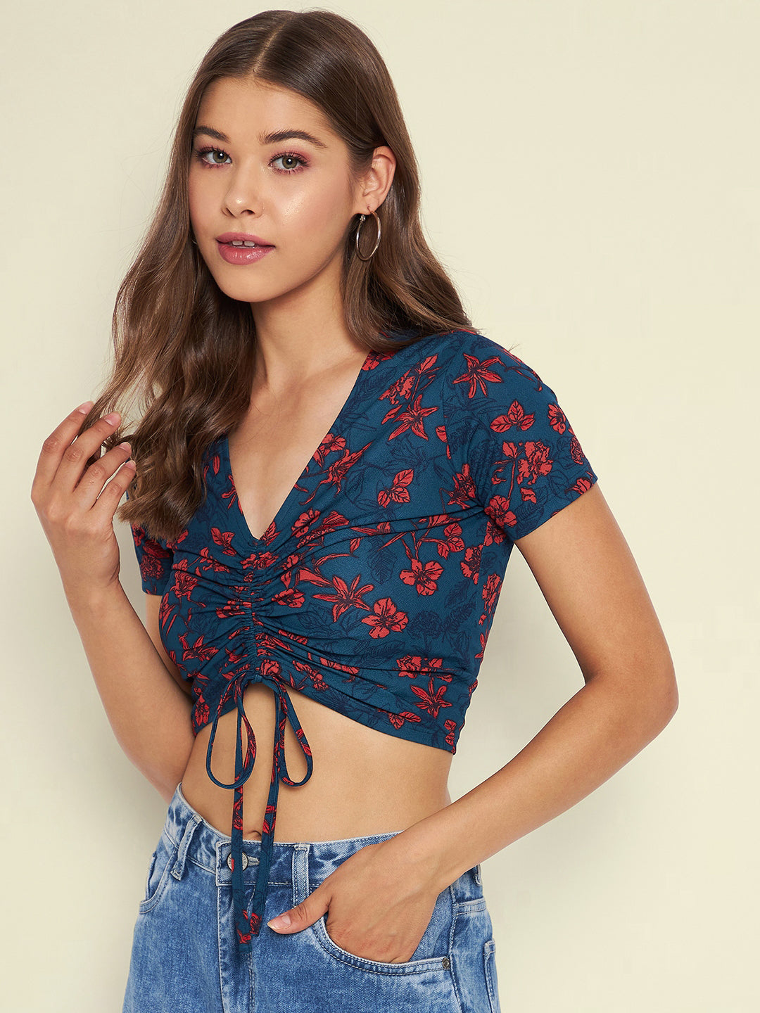 Cotton Stretchable Front Drawstring Crop Top