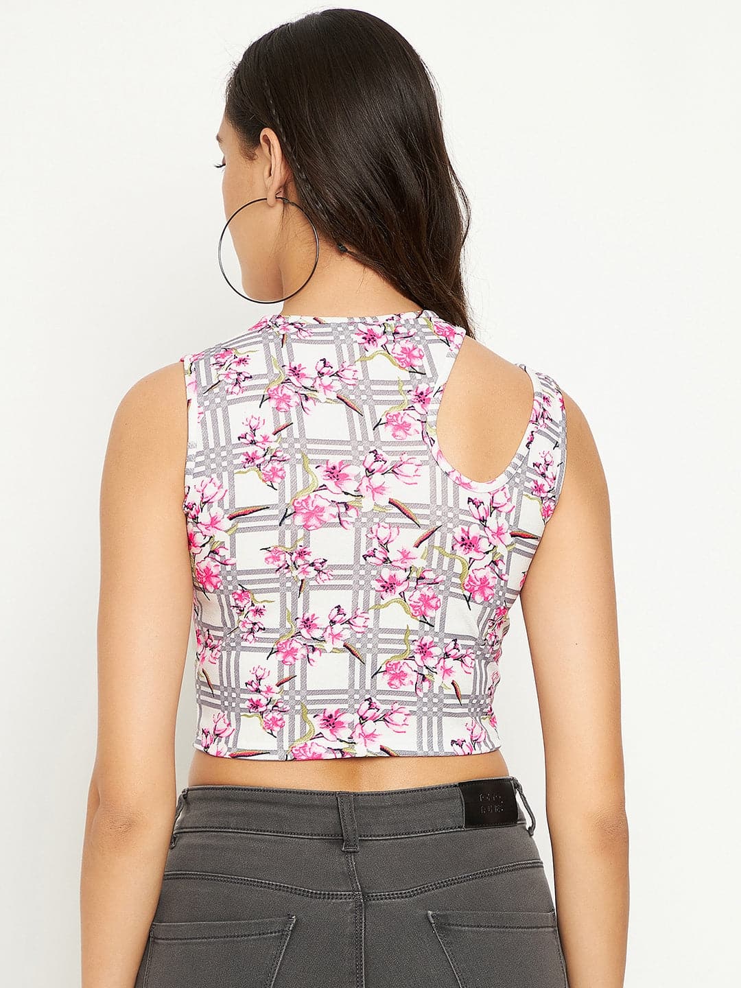 Printed Cotton Stretchable Shoulder Cutout Crop Top