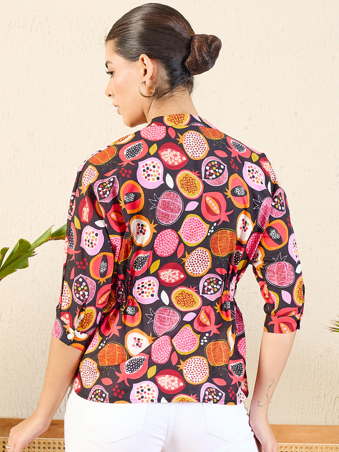 Printed Cotton Mock Neck Shirt