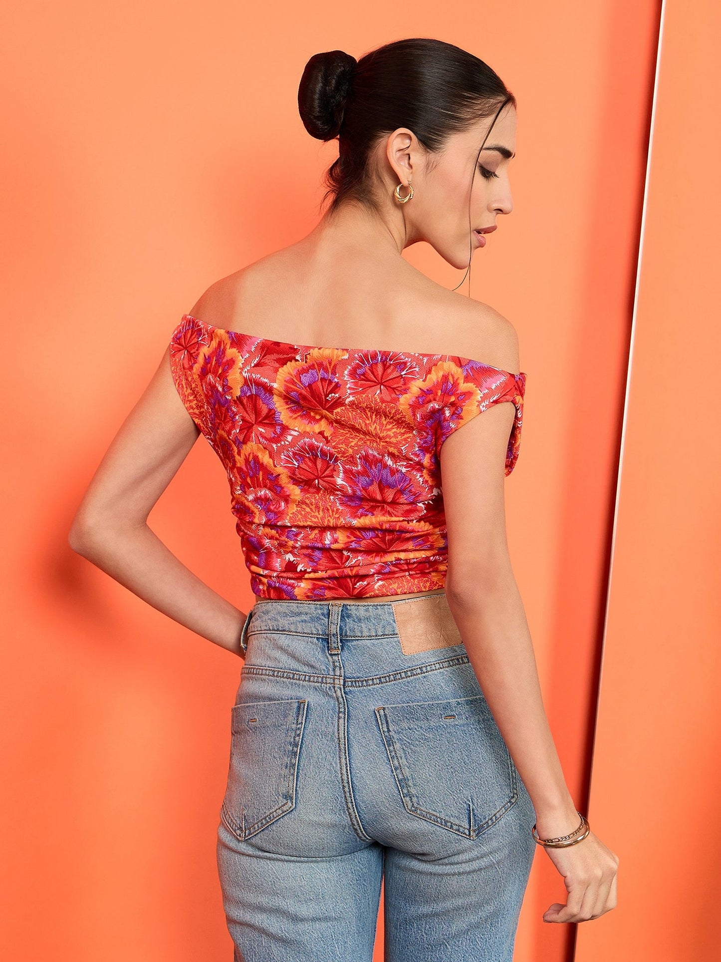 Printed Cotton Stretchable Draped Crop Top