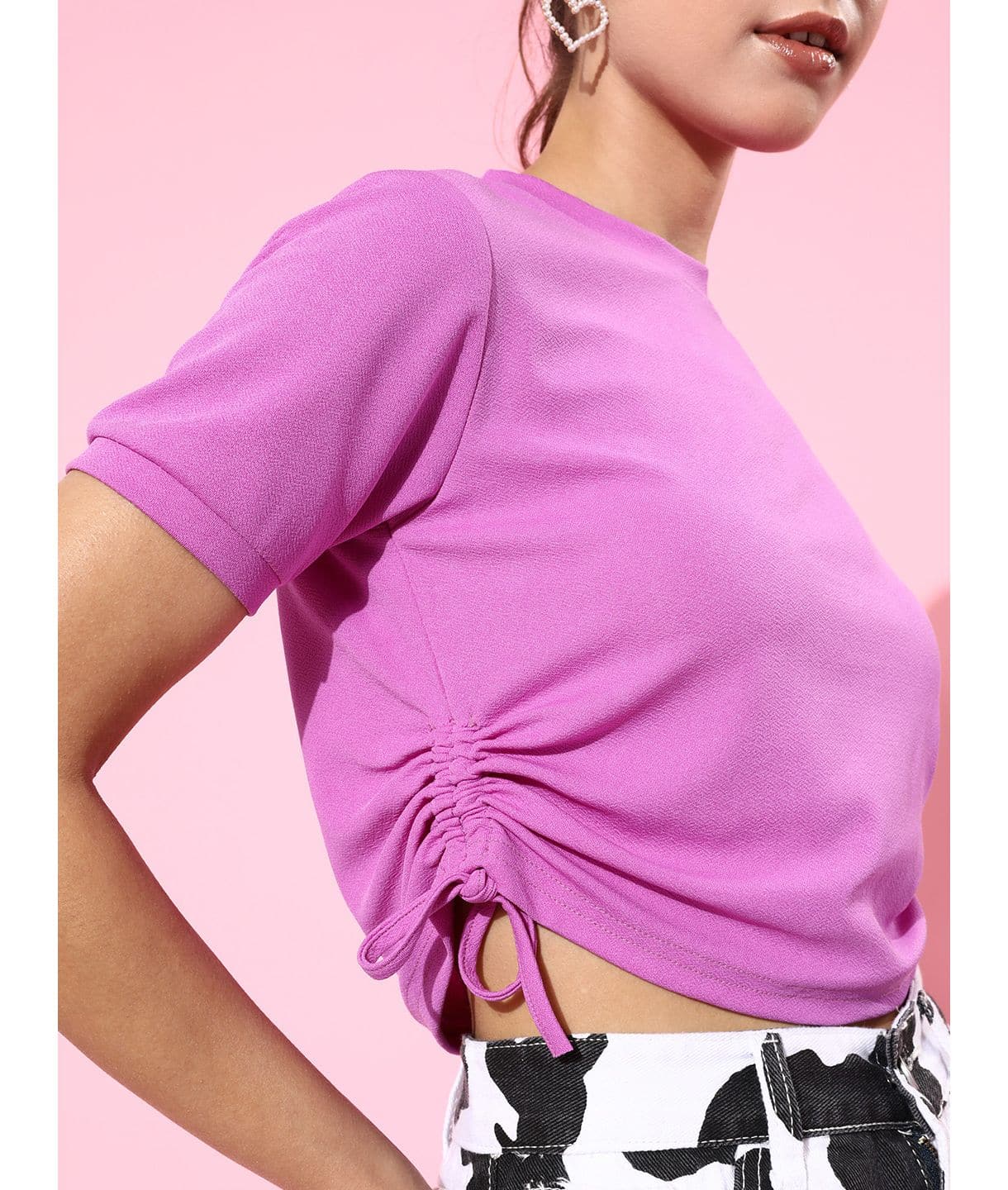 Cotton Stretchable Side Drawstring Crop Top