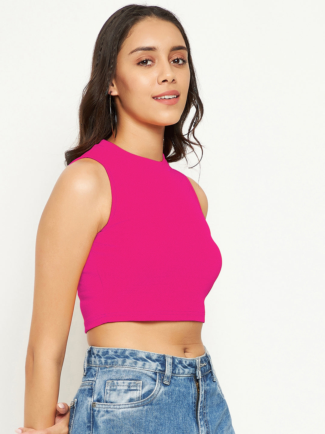 Cotton Stretchable High Neck Crop Top