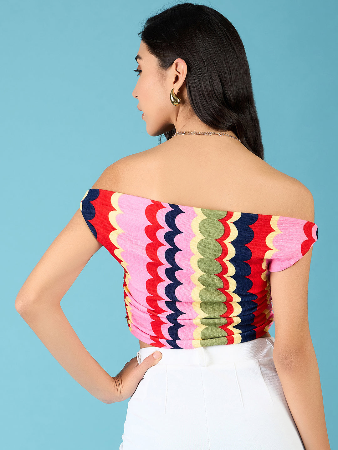 Printed Cotton Stretchable Draped Crop Top