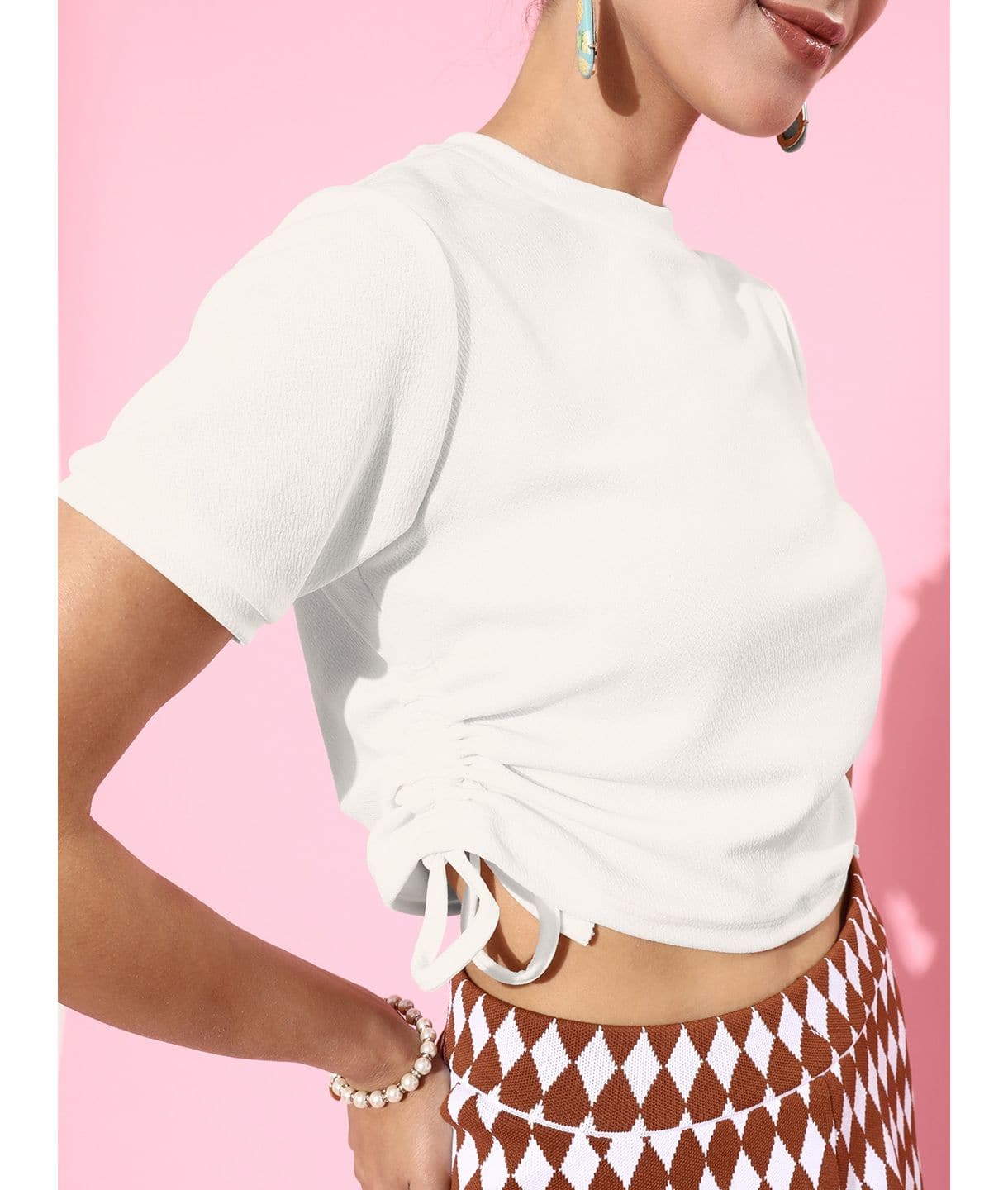 Cotton Stretchable Side Drawstring Crop Top