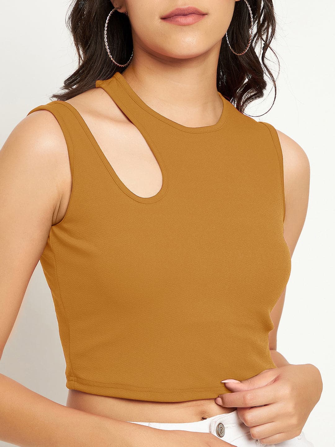 Cotton Stretchable Shoulder Cutout Crop Top