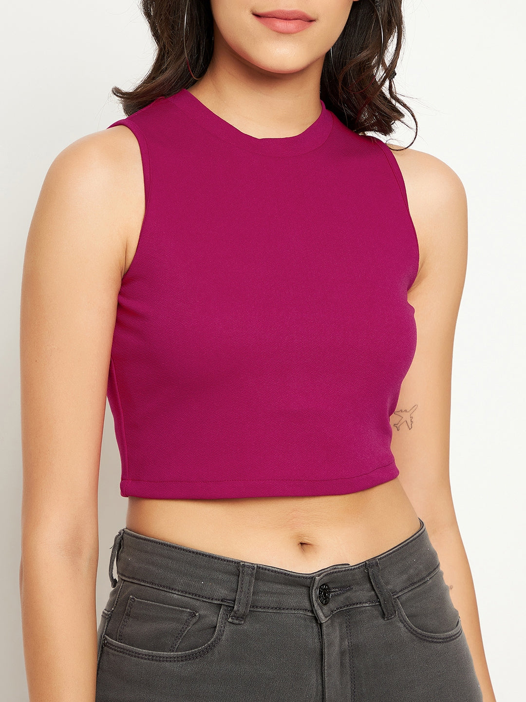 Cotton Stretchable High Neck Crop Top