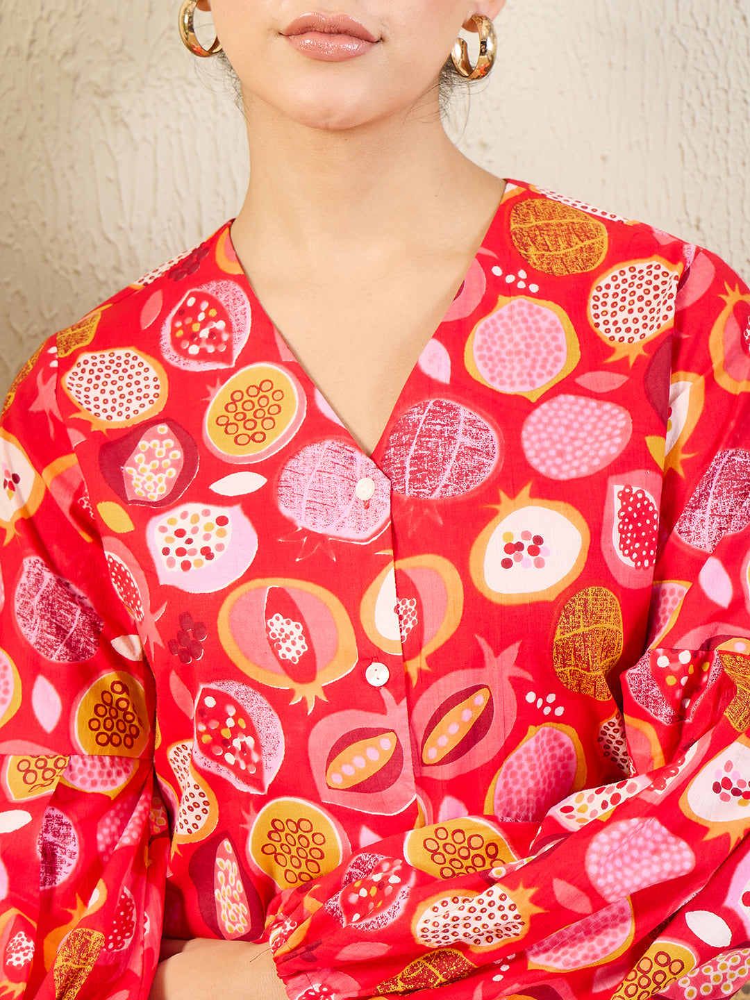 Printed Cotton Shirt with Balloon Sleeves