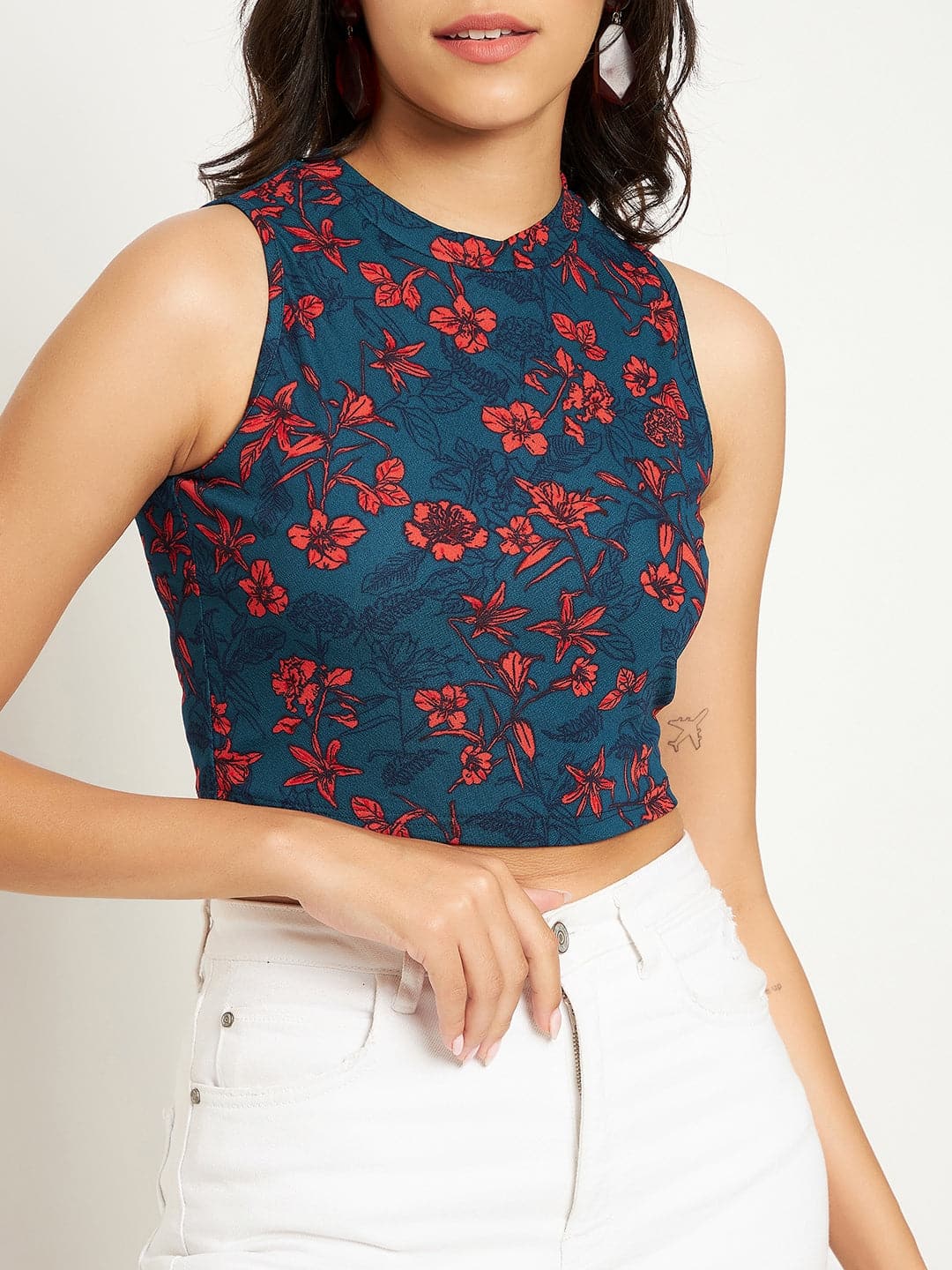 Cotton Stretchable High Neck Crop Top