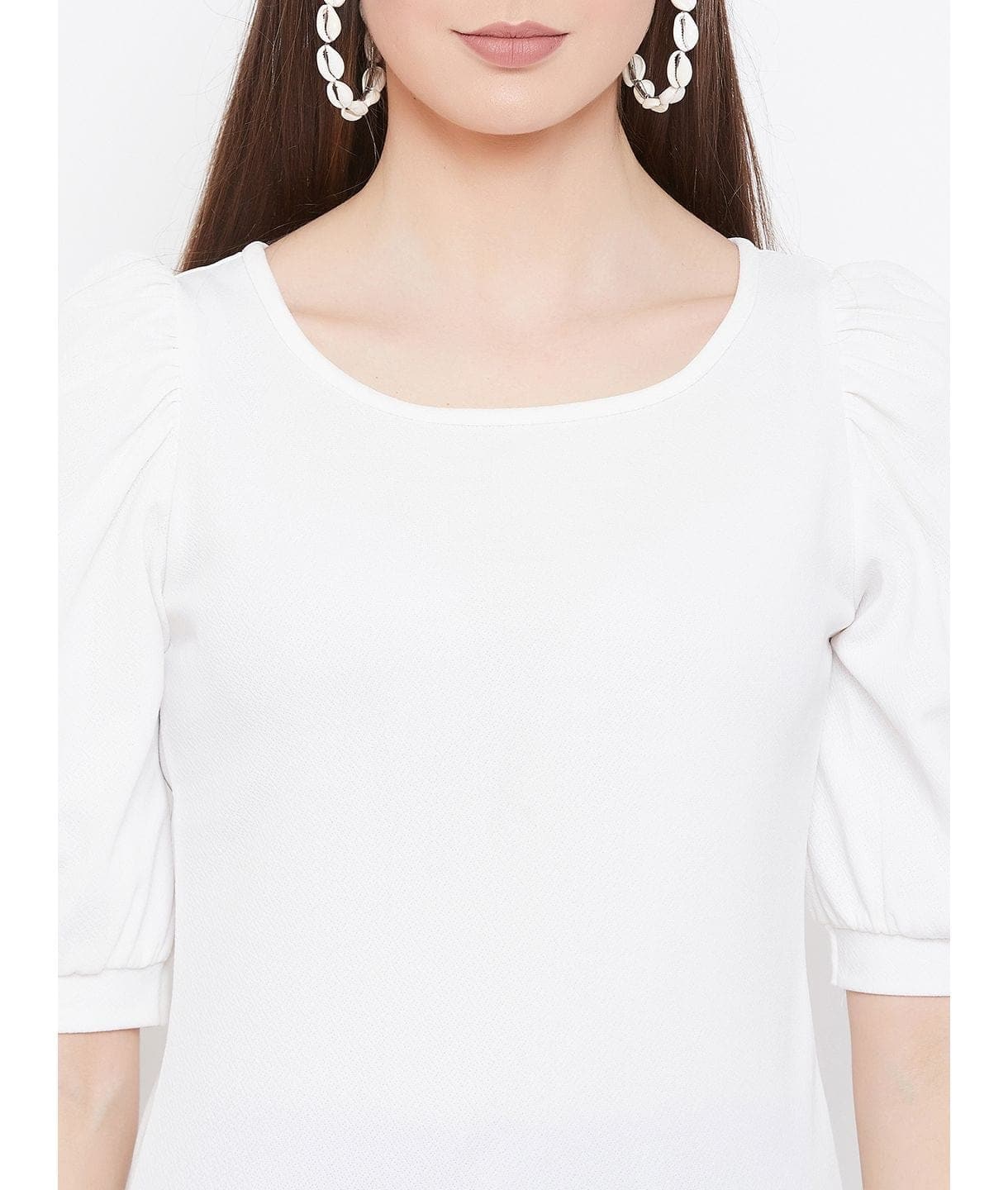 Cotton Stretchable Round Neck Puff Sleeve Top