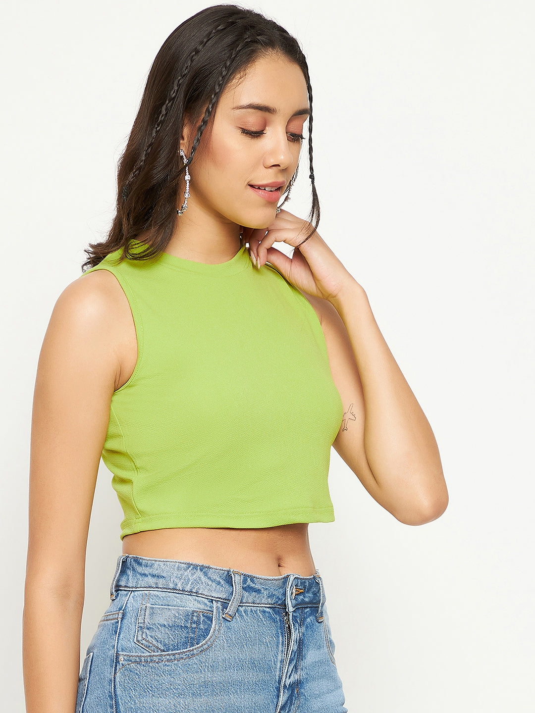 Cotton Stretchable High Neck Crop Top