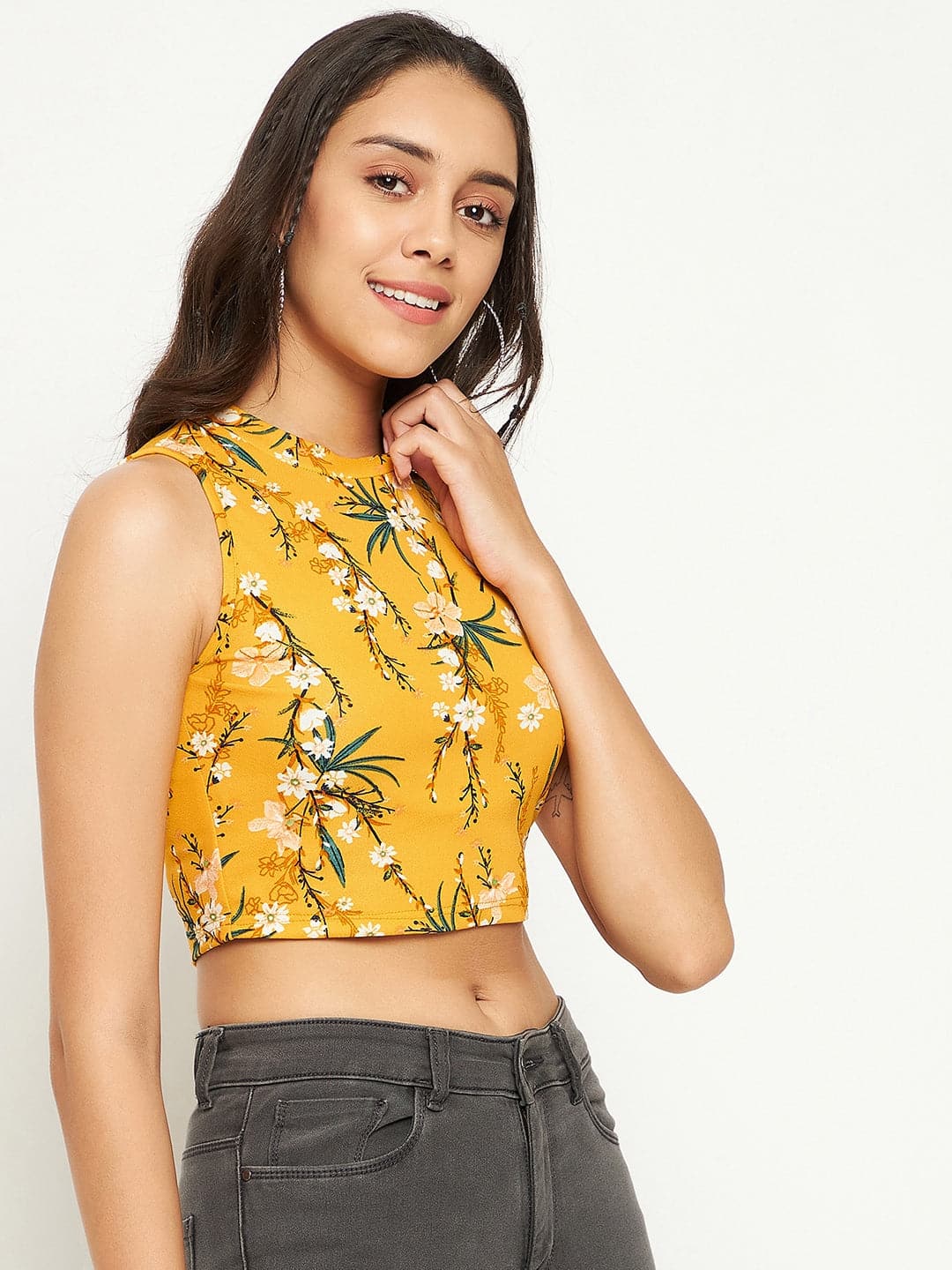 Cotton Stretchable High Neck Crop Top