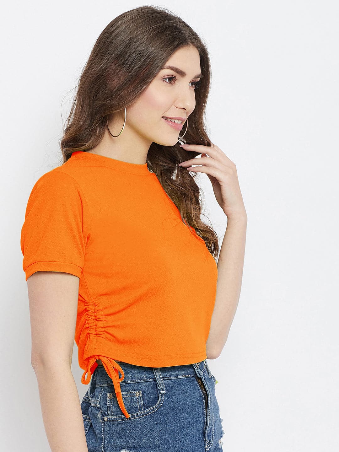 Cotton Stretchable Side Drawstring Crop Top