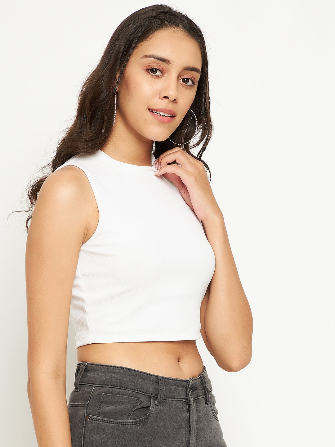 Cotton Stretchable High Neck Crop Top