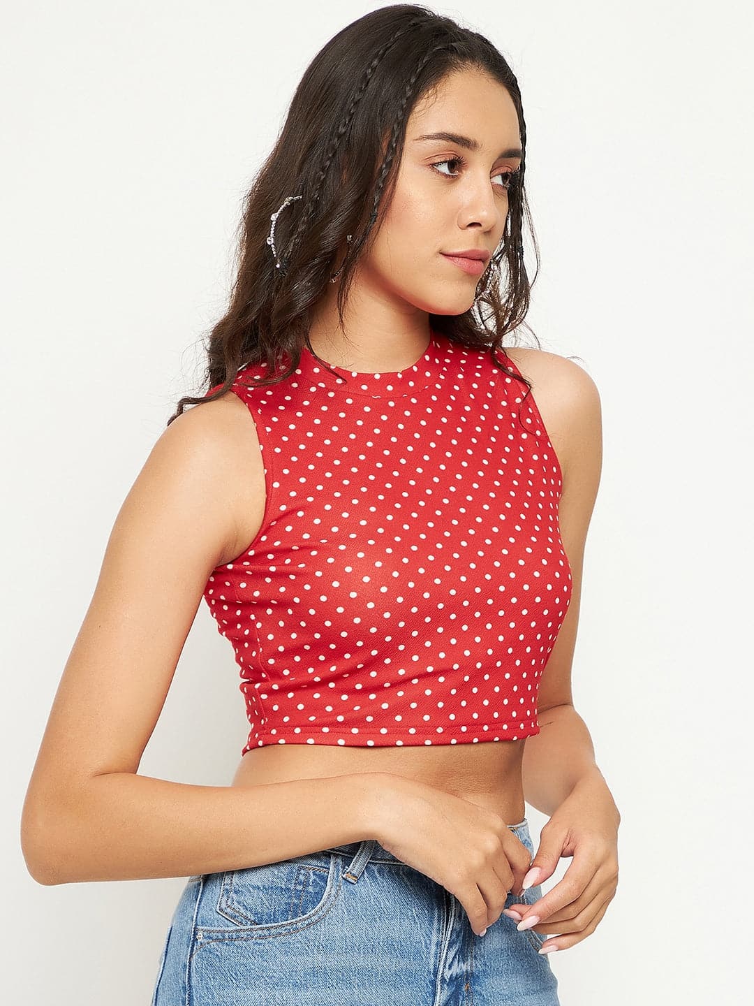 Cotton Stretchable High Neck Crop Top