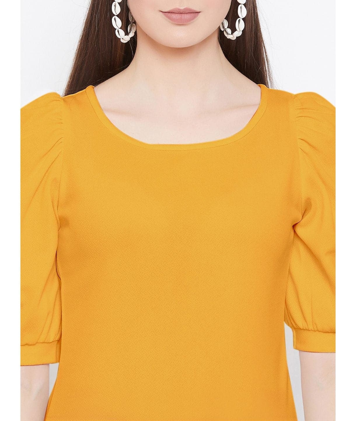 Cotton Stretchable Round Neck Puff Sleeve Top