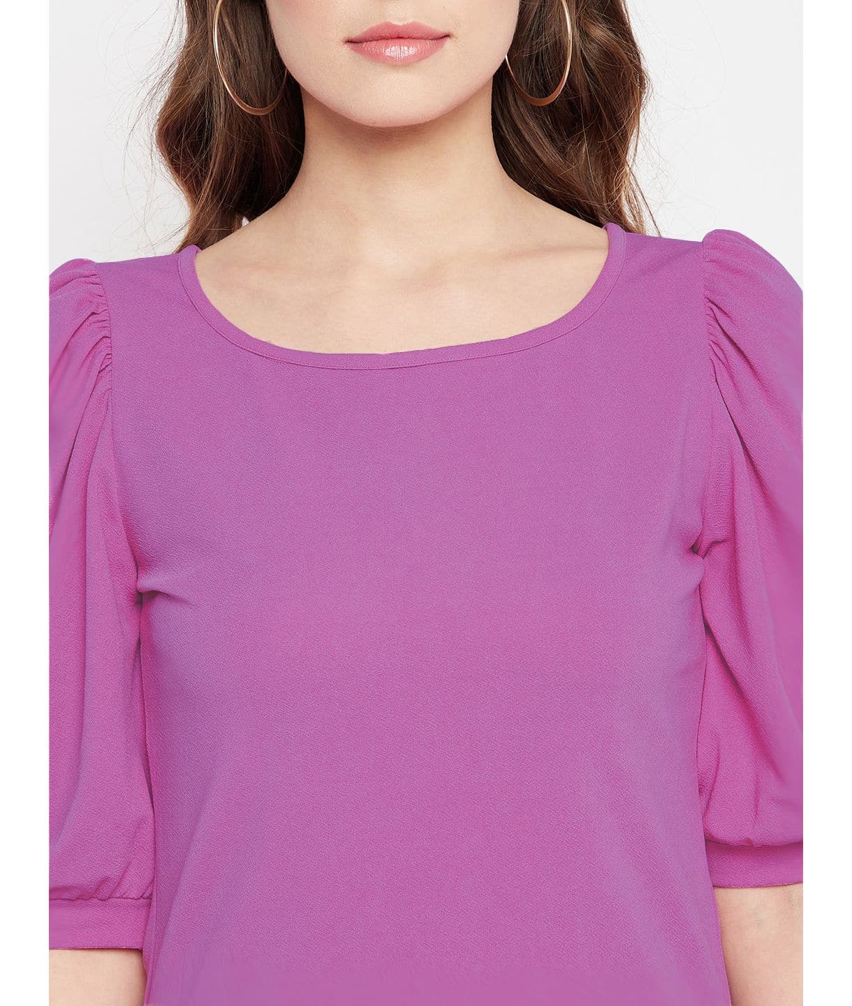 Cotton Stretchable Round Neck Puff Sleeve Top