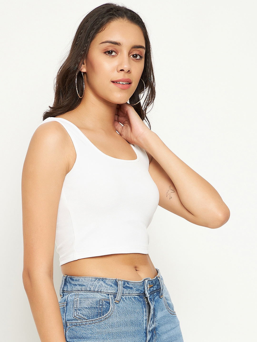 Cotton Stretchable Basic Round Neck Crop Top