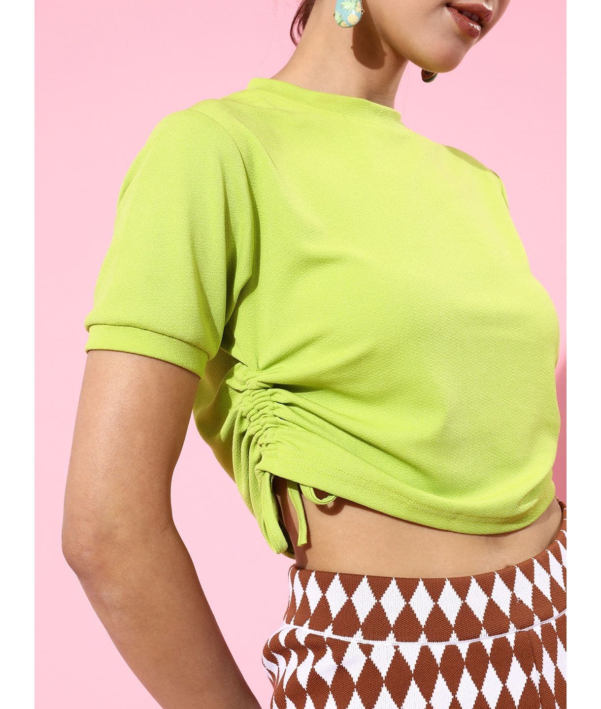 Cotton Stretchable Side Drawstring Crop Top