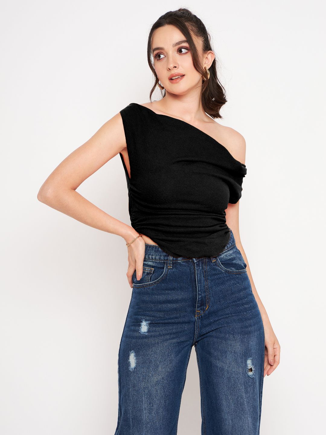 Cotton Stretchable Draped Crop Top