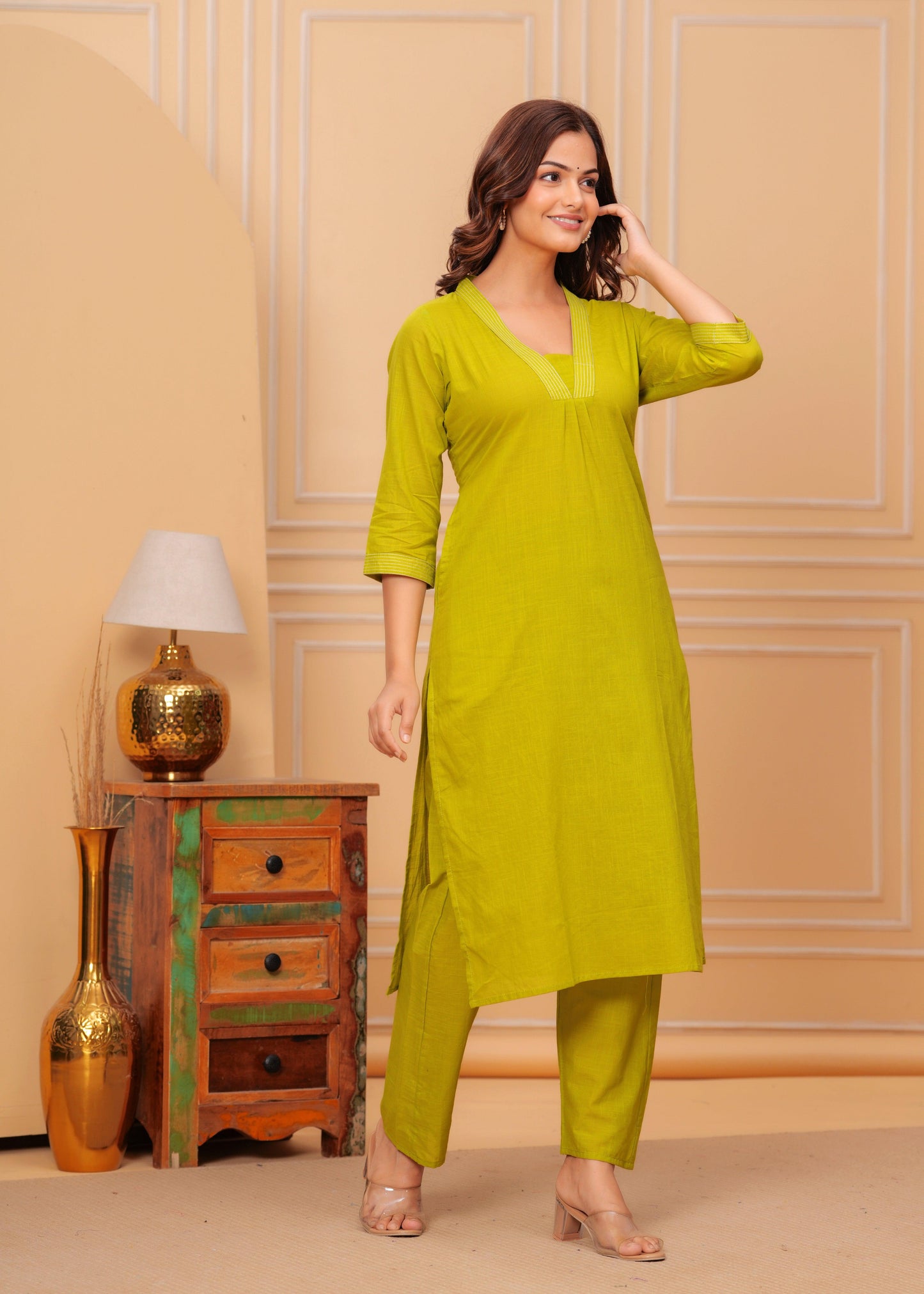 Mustard Yellow Cotton Slub Kurta and Pant Set