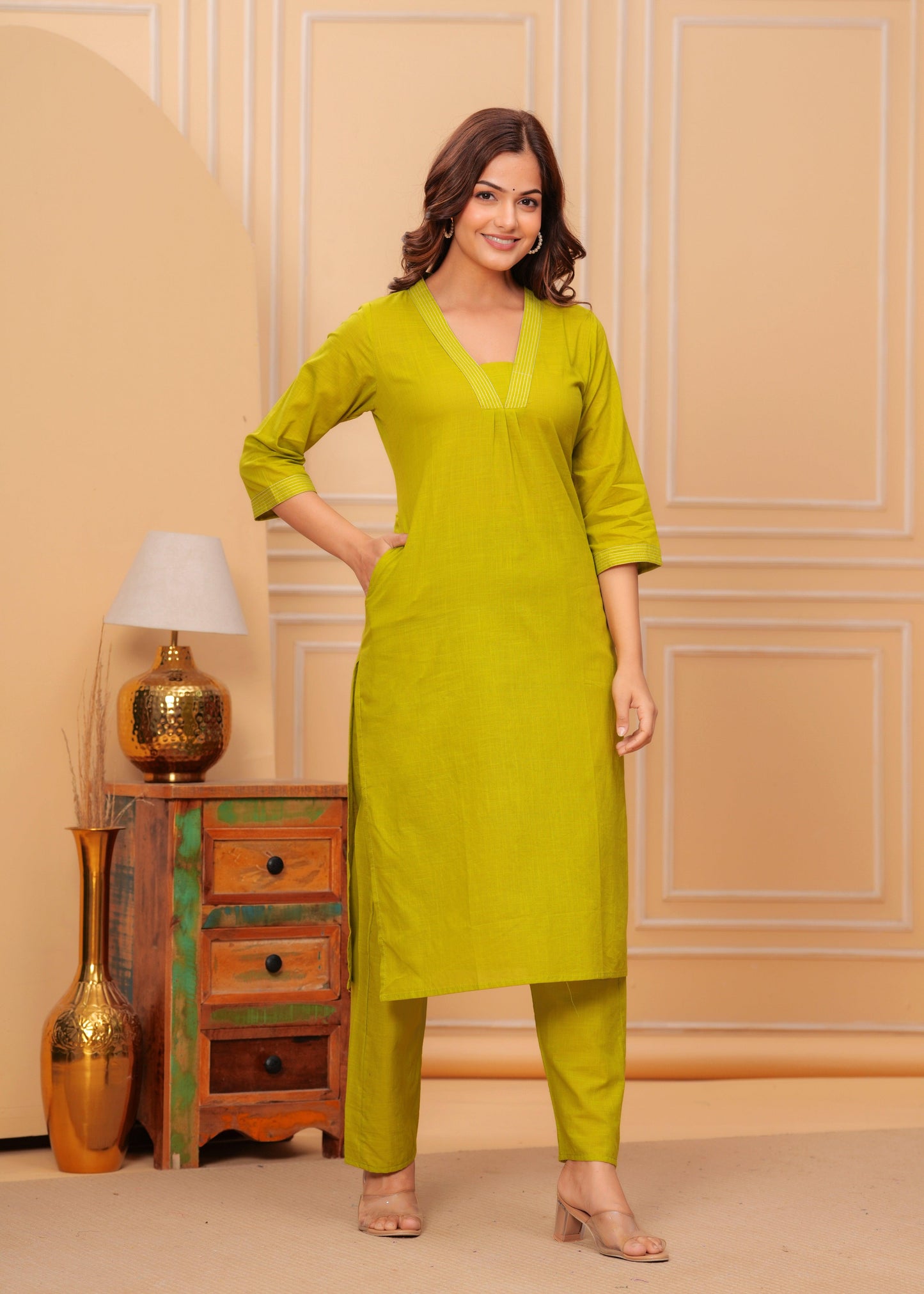 Mustard Yellow Cotton Slub Kurta and Pant Set