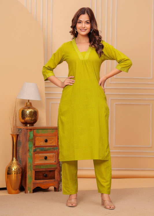 Mustard Yellow Cotton Slub Kurta and Pant Set