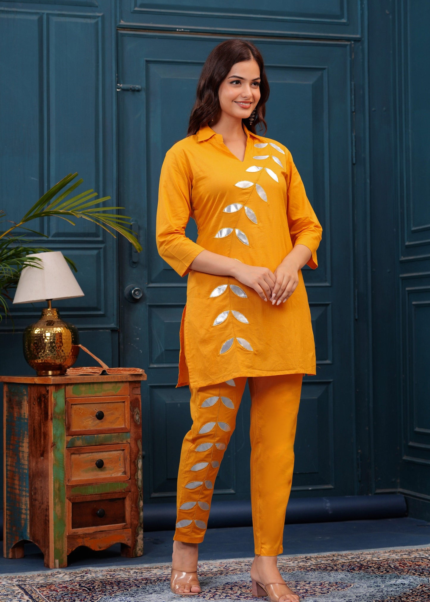 Mustard Embellished Cotton Co-Ord Set