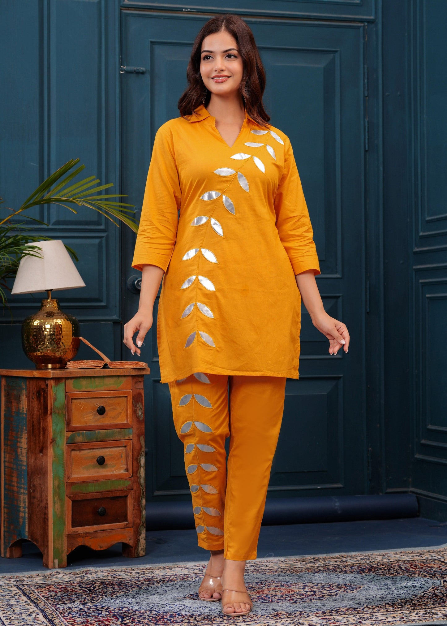 Mustard Embellished Cotton Co-Ord Set