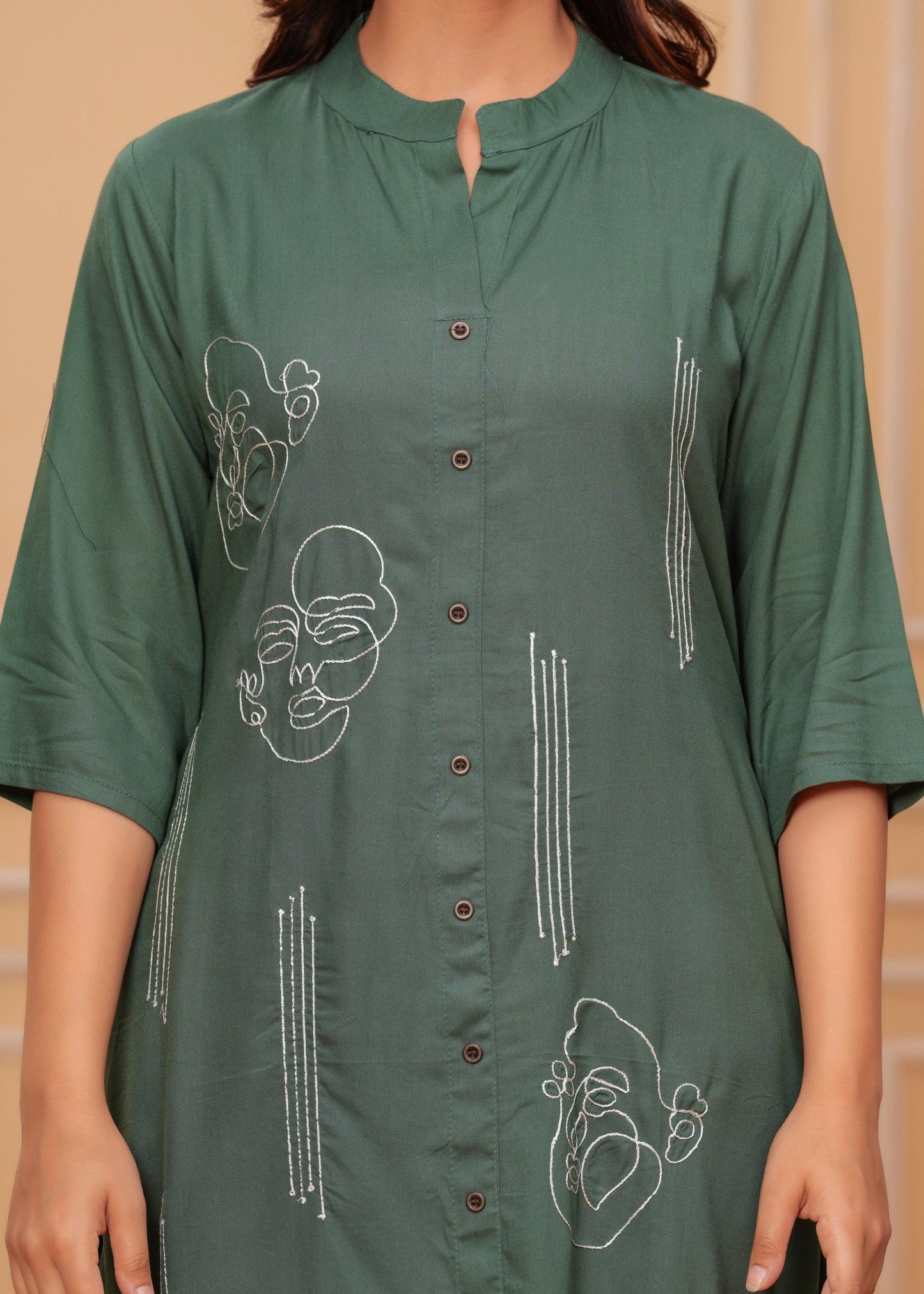 Dark Green Embroidered Printed Rayon Kurta and Pant Set