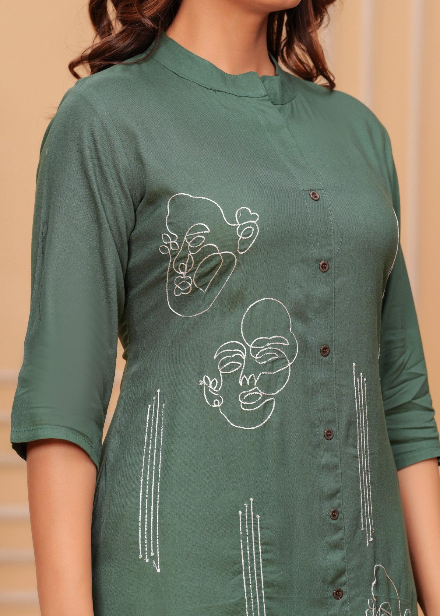 Dark Green Embroidered Printed Rayon Kurta and Pant Set