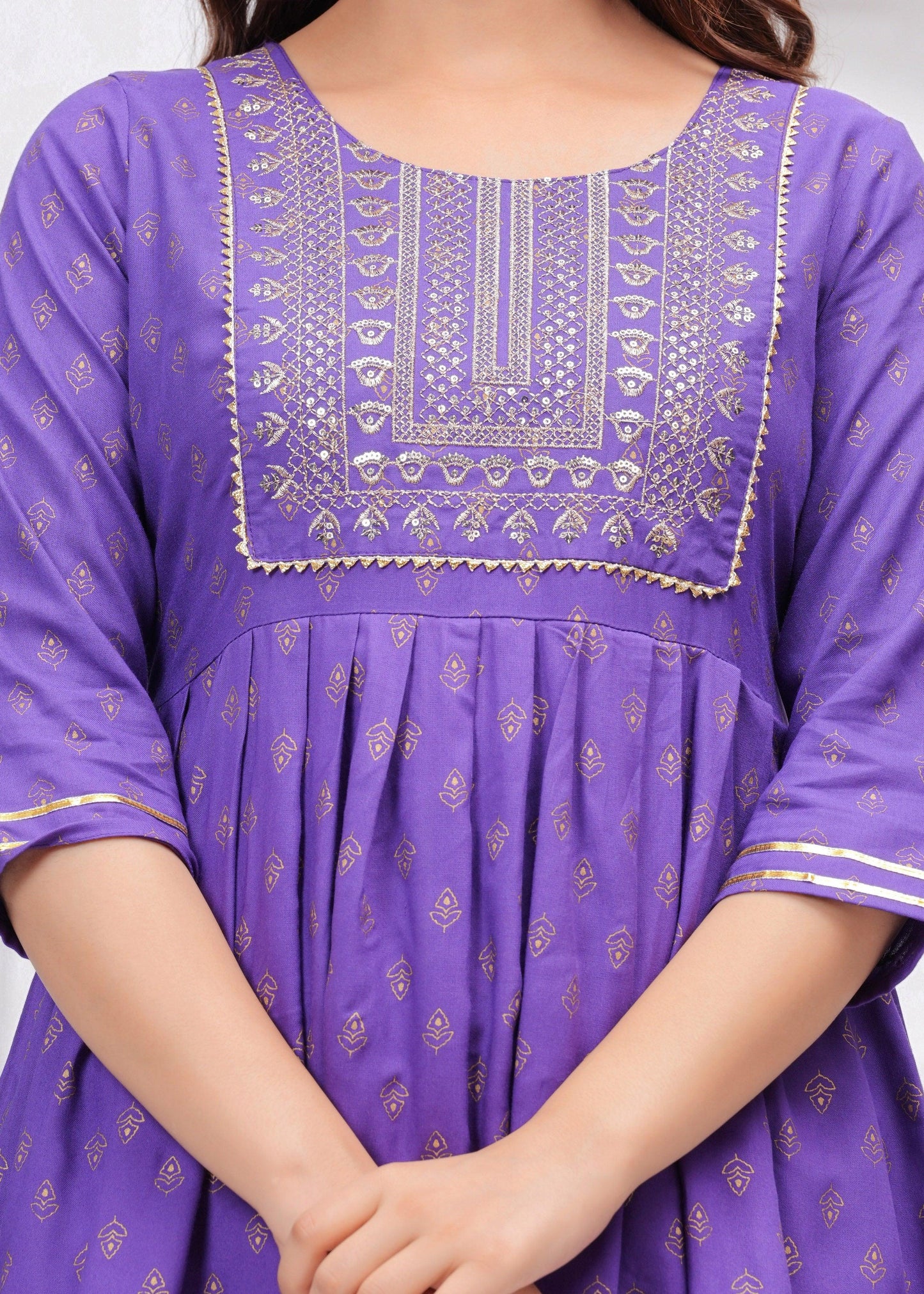 Purple Sequence Embroidered Short Kurta with Dhoti Pants