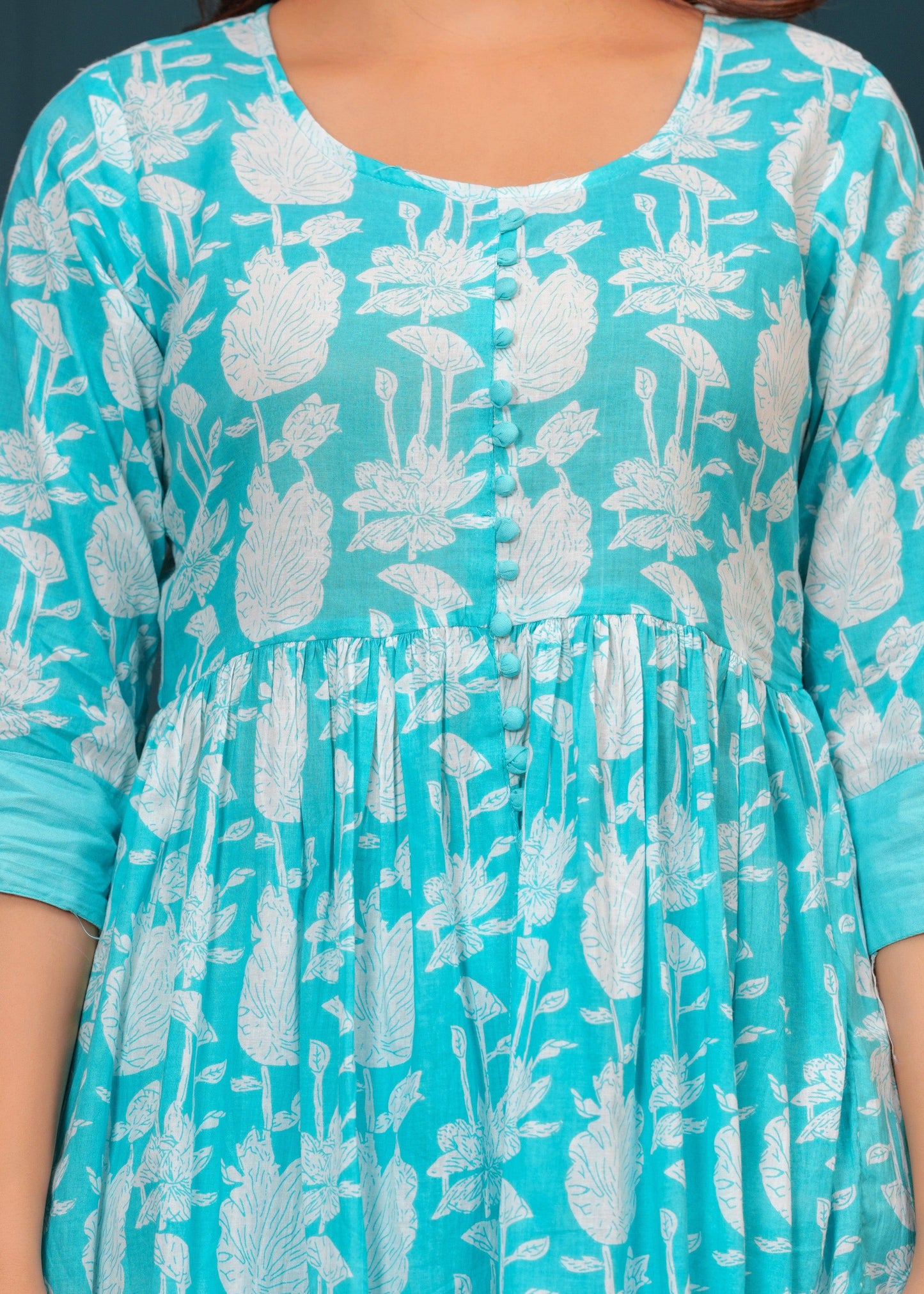 Light Blue Floral Printed Rayon Suit Set