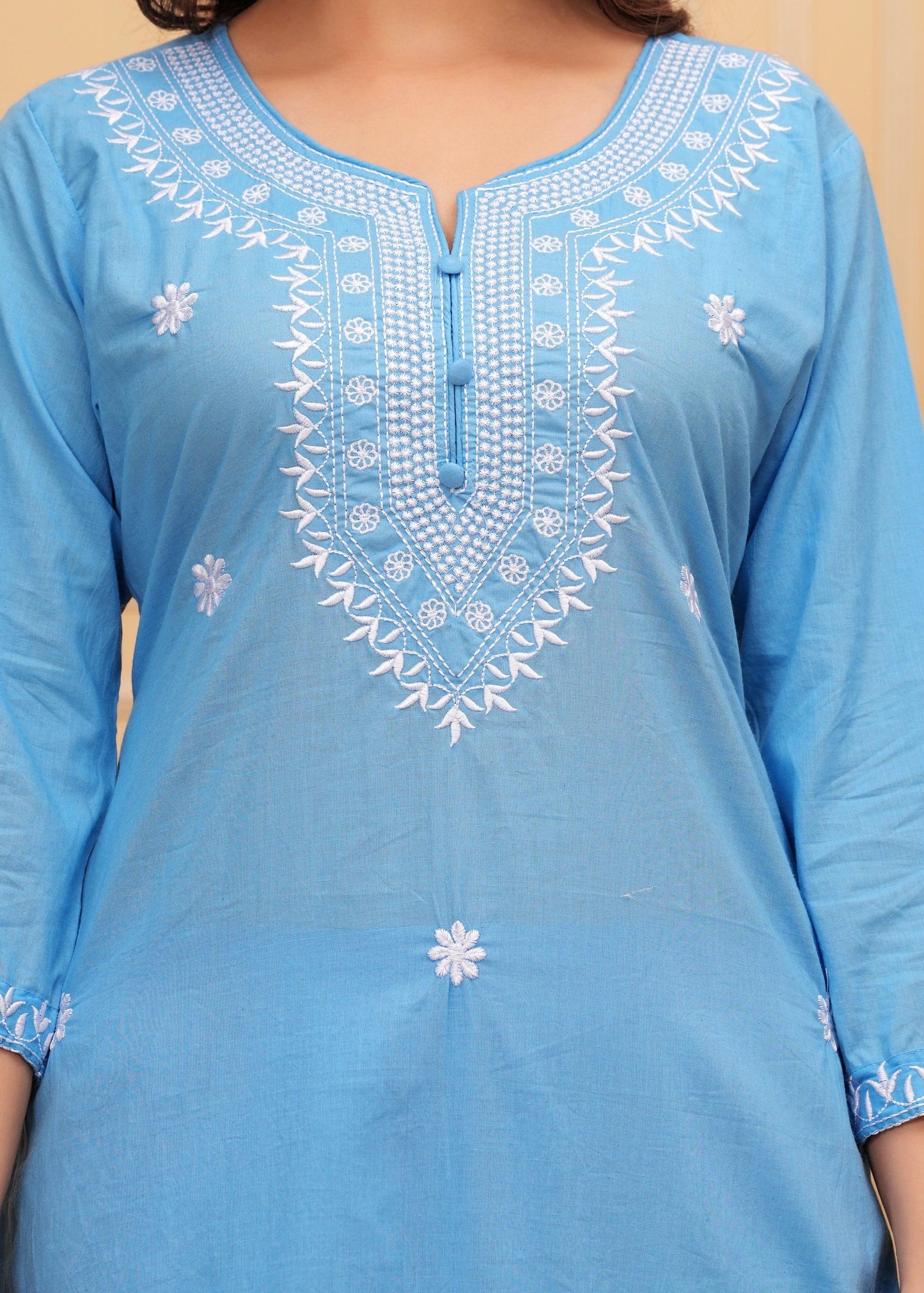 Glacier Embroidered Cotton Suit Set with Printed Mulmul Dupatta