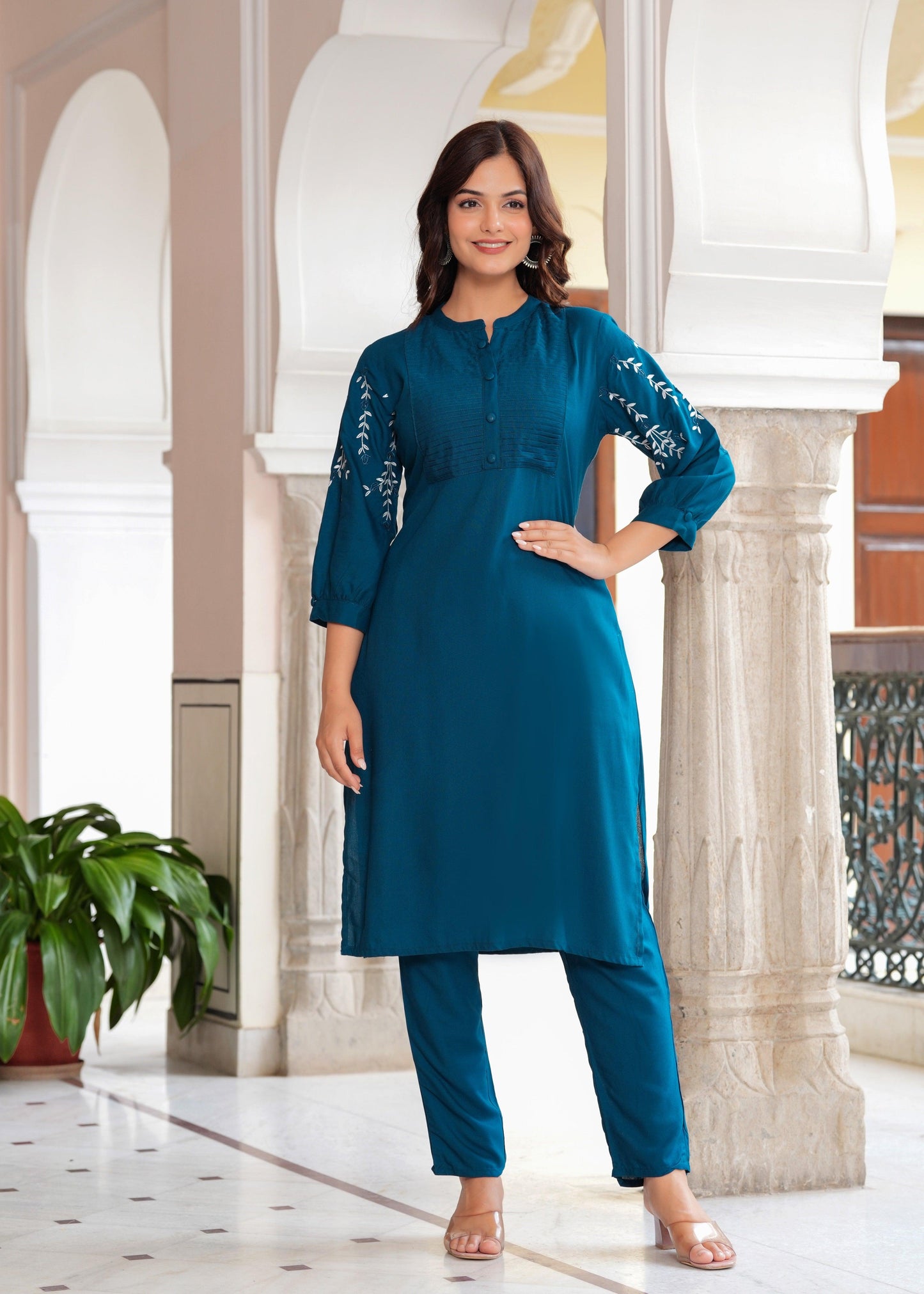 Embroidered Rayon Kurta and Pant Set