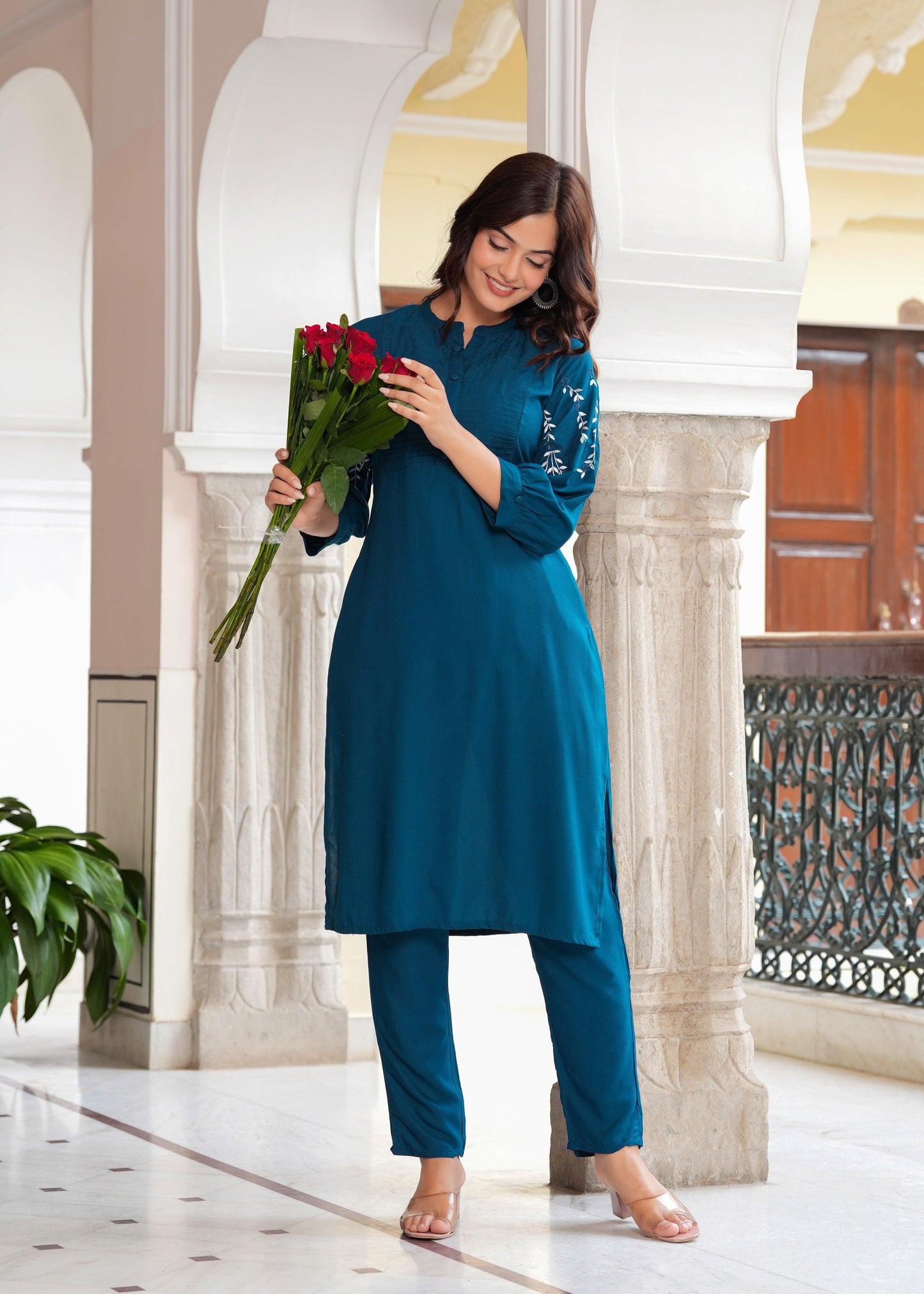 Embroidered Rayon Kurta and Pant Set