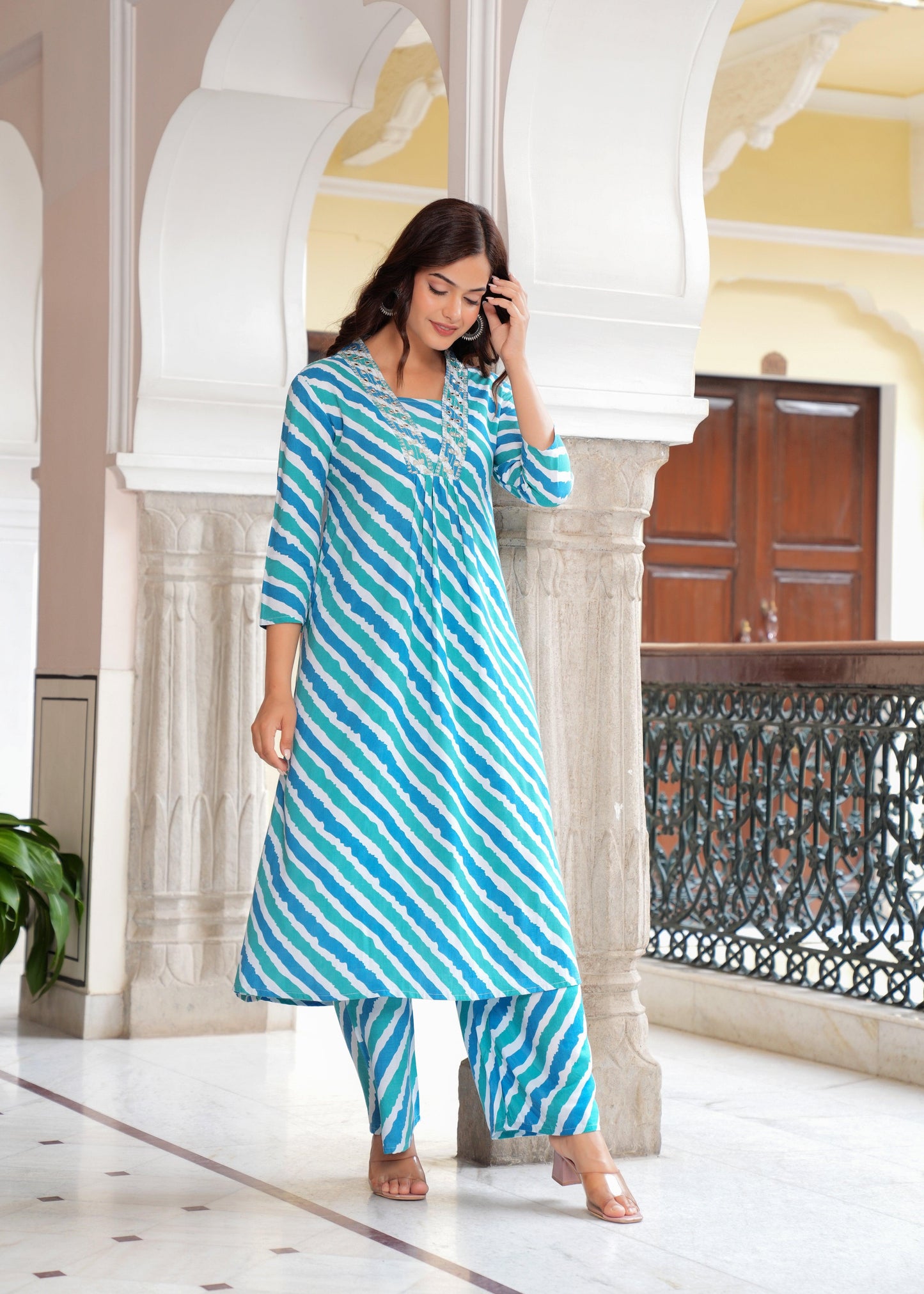 Lehariya Printed Rayon Kurta and Palazzo Set