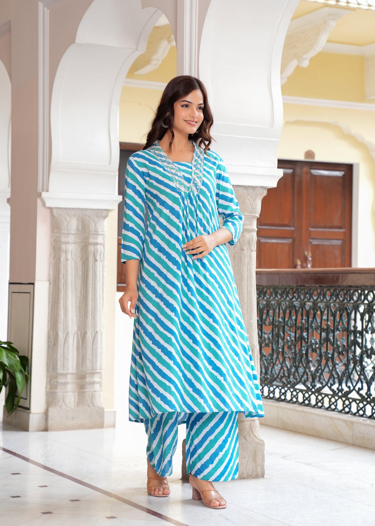 Lehariya Printed Rayon Kurta and Palazzo Set