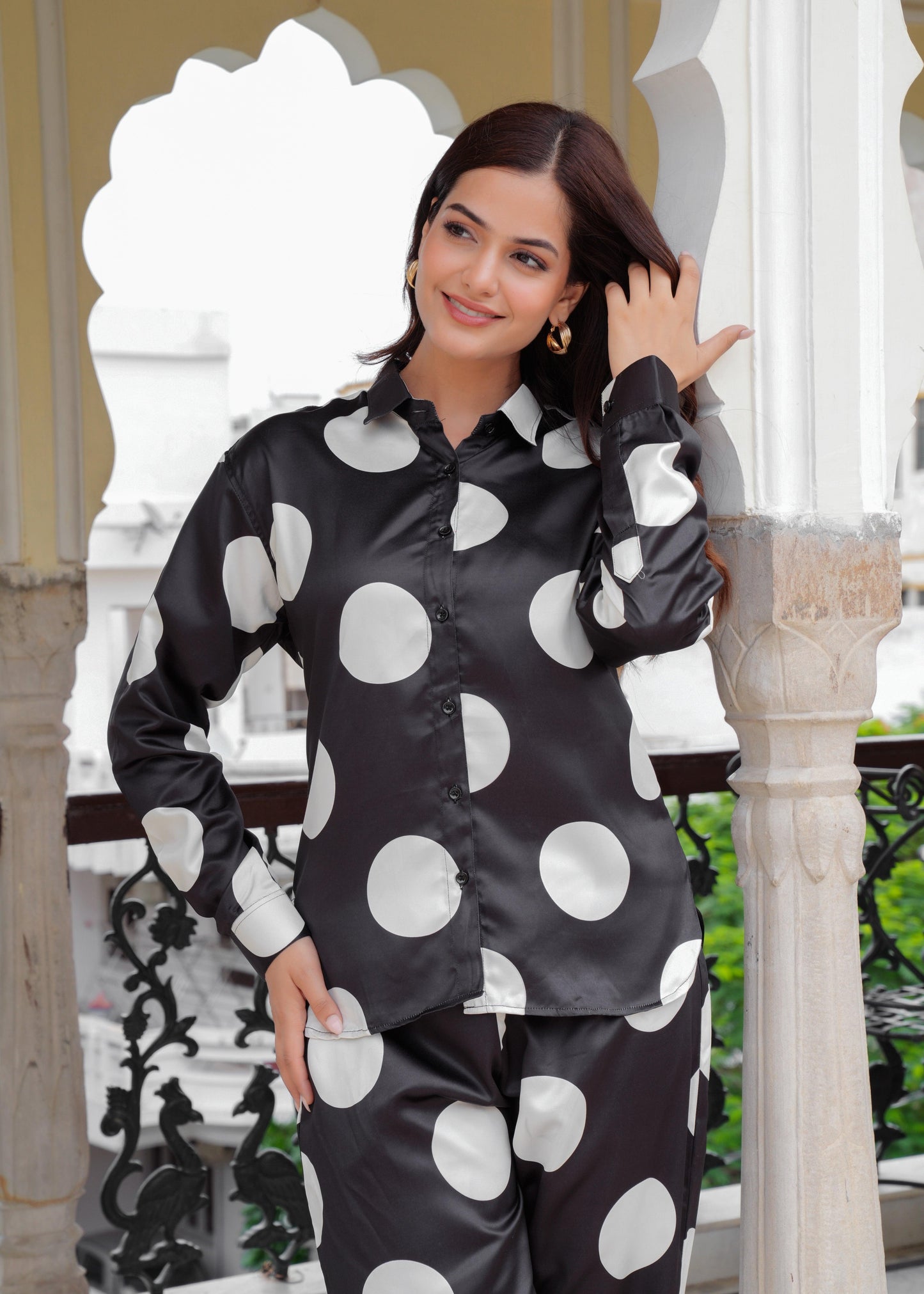 Black White Polka Dots Printed Co-Ord Set